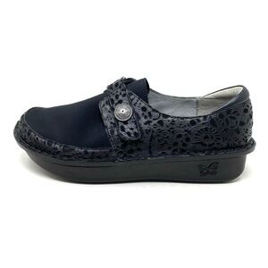 Alegria DEN-435W Women Black Embossed Leather Neoprene Casual Shoes